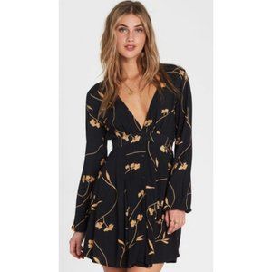 BILLABONG Floral Long Sleeve Black Mini Dress